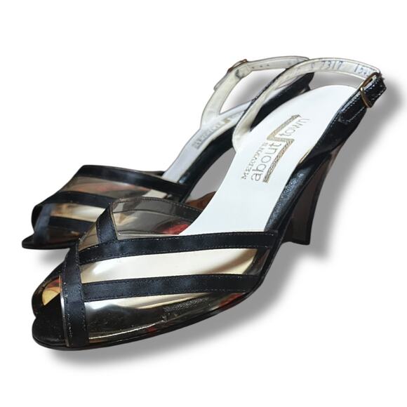 Vintage Mervyn’s ‘About Town’ Black & Gold Sandal Heels – Size 6 - Picture 2 of 11